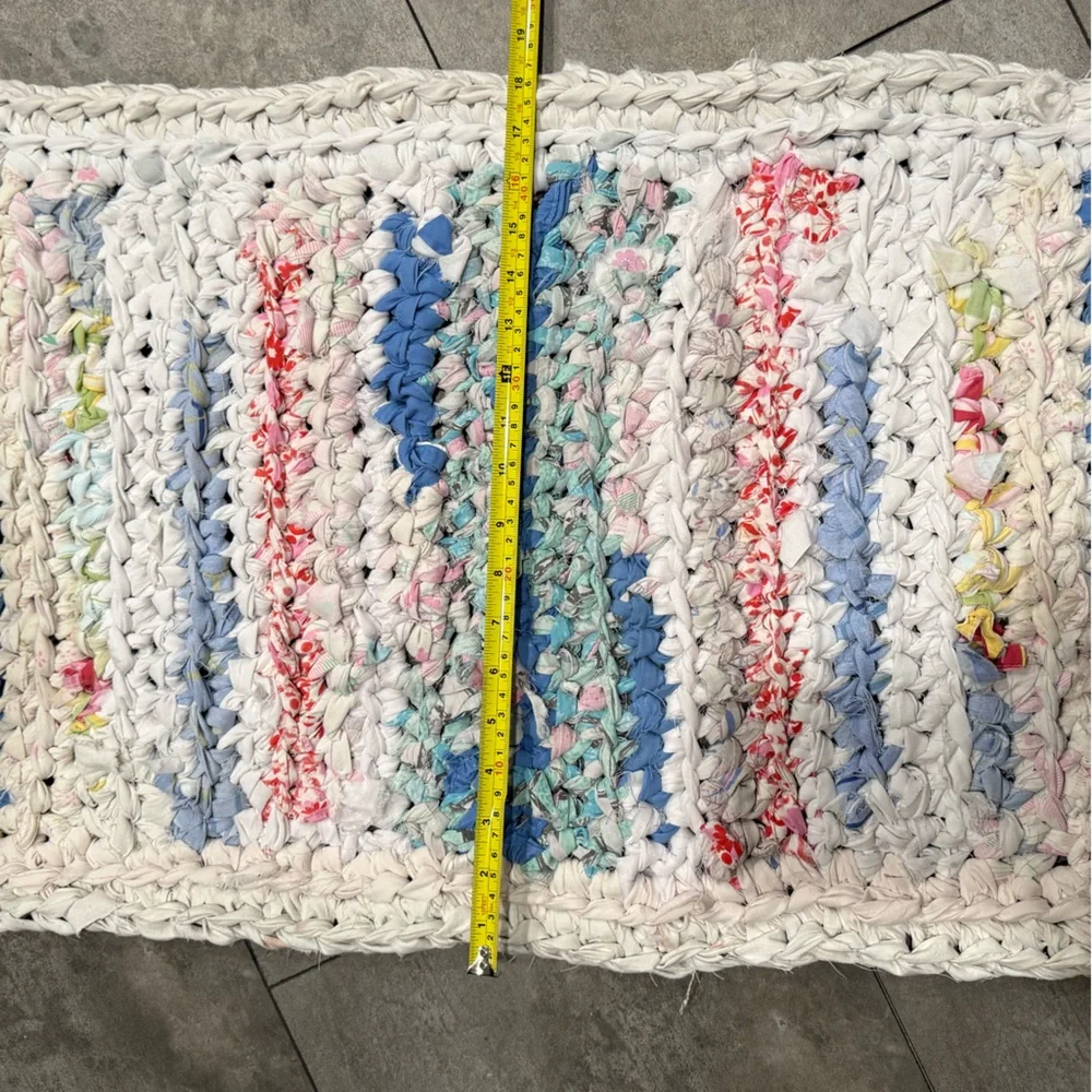 Handmade crocheted rag rug bathroom mat 18x35”